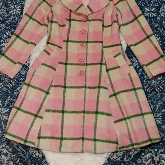 Hell bunny Millicent retro pink & green plaid peacoat womens sz small - Picture 9 of 15